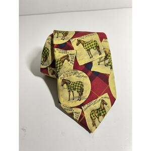 Faconnable EUC Silk Equestrian Horse Blanket Tie 58" x 3.75" France RARE!